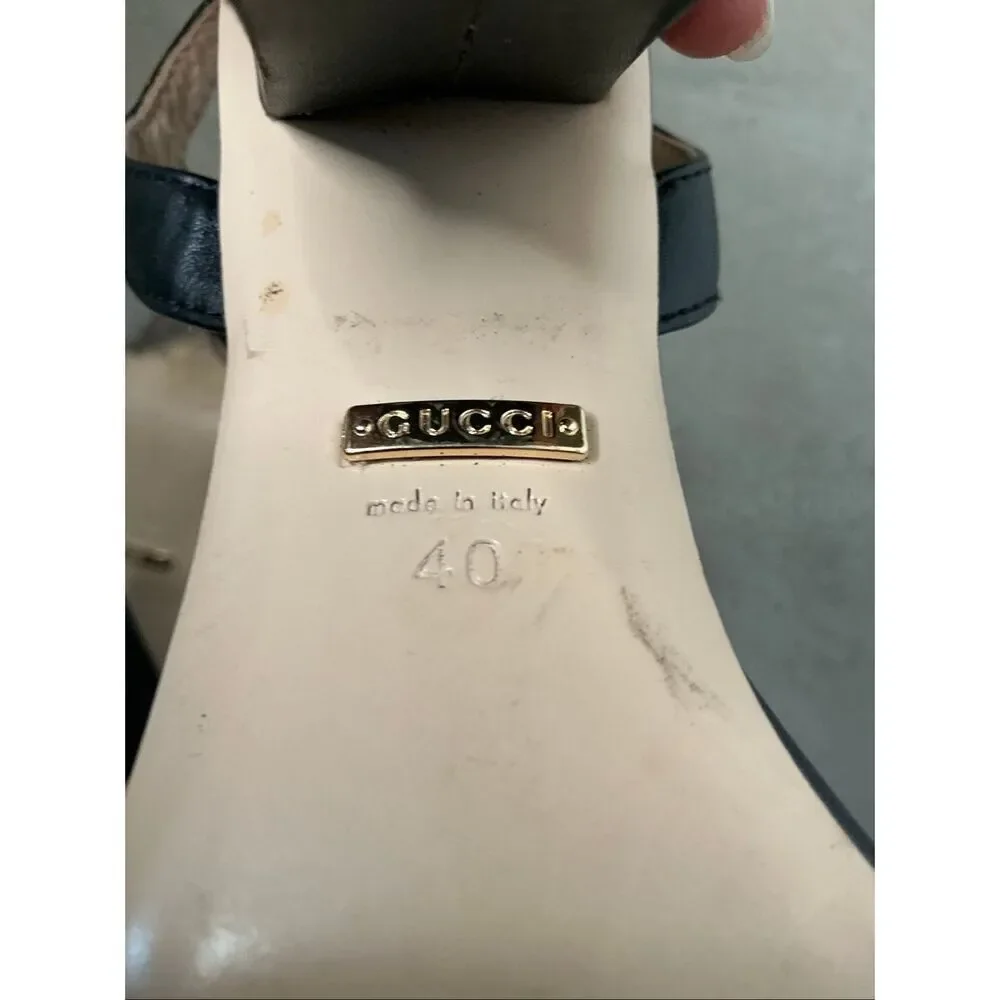 Gucci GG Marmont Leather Sandal Heels | Black in 40